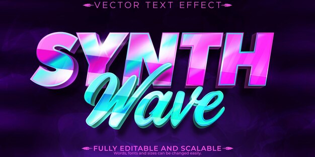 Efecto de texto de onda de sintetizador de música estilo de texto retro y neón editable