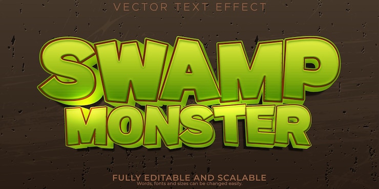 Vector gratuito efecto de texto de pantano monstruo editable y estilo de texto de dibujos animados