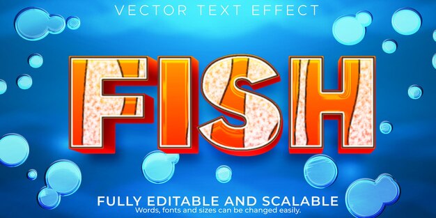 Efecto de texto de peces, estilo de texto editable de mar y acuario