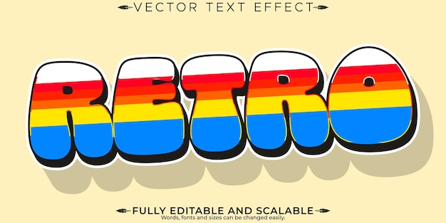 Efecto de texto de pegatina retro estilo de texto editable de los años 70 y 80