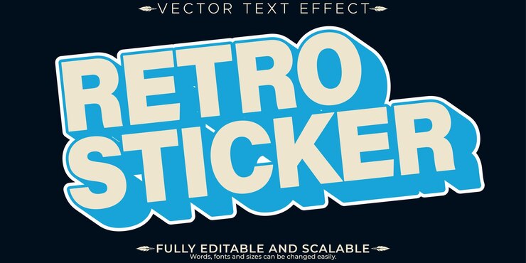 Vector gratuito efecto de texto de pegatina retro estilo de texto editable de los años 70 y 80