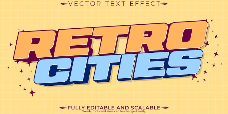 Vector gratuito efecto de texto de pegatina retro estilo de texto editable de los años 70 y 80