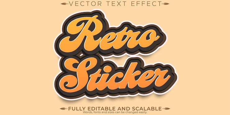 Vector gratuito efecto de texto de pegatina retro estilo de texto editable de los años 70 y 80