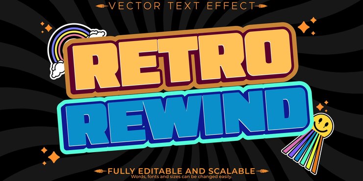 Vector gratuito efecto de texto de pegatina retro estilo de texto editable de los años 70 y 80
