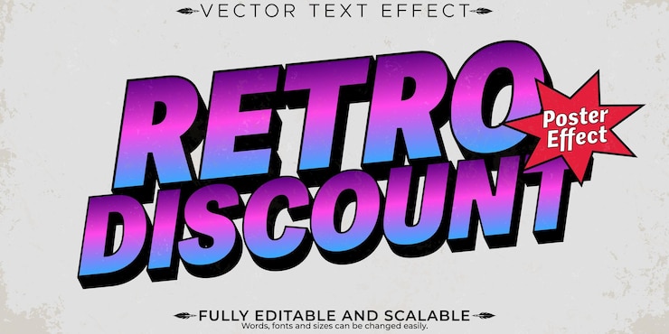 Vector gratuito efecto de texto de pegatina retro estilo de texto editable de los años 70 y 80