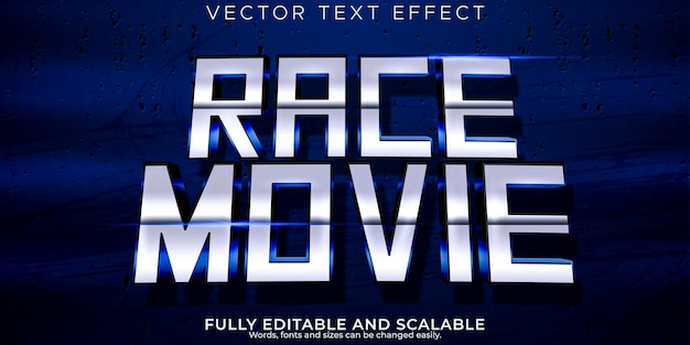 Vector gratuito efecto de texto de película raca estilo de texto metálico y de velocidad editable