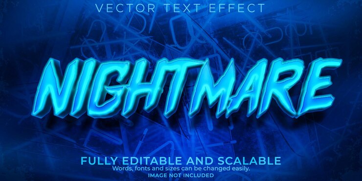 Vector gratuito efecto de texto de pesadilla, estilo de texto de neón y cyberpunk editable