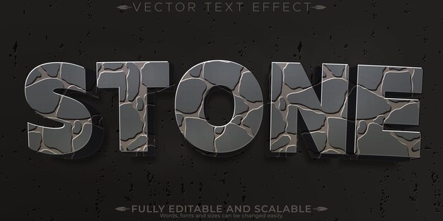 Efecto de texto de piedra agrietada estilo de rock y texto agrietado editable