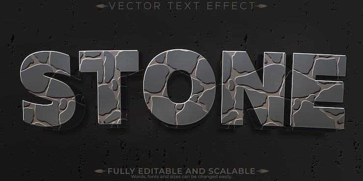 Vector gratuito efecto de texto de piedra agrietada roca editable y estilo de texto agrietado