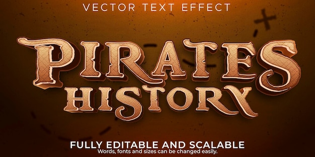 Efecto de texto de piratas, barco editable y estilo de texto de aventura.