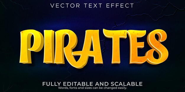 Efecto de texto piratas, dibujos animados editables y estilo de texto cómico