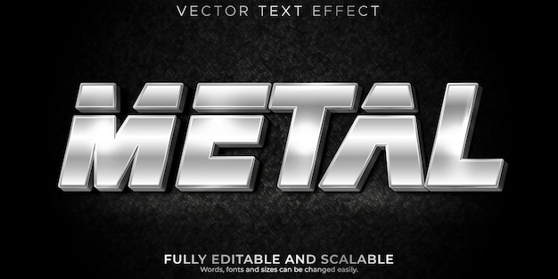 Efecto de texto plateado Estilo de texto editable de metal y hierro.