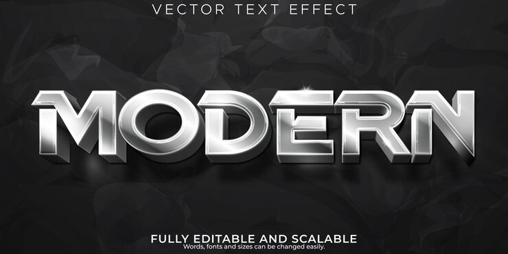 Vector gratuito efecto de texto plateado moderno estilo de texto metálico y brillante editable