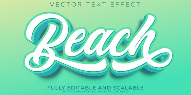 Efecto de texto de playa, verano editable y estilo de texto de viaje.