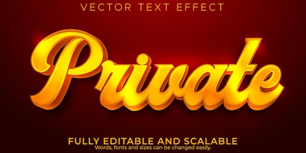 Efecto de texto privado dorado, estilo de texto elegante y brillante editable