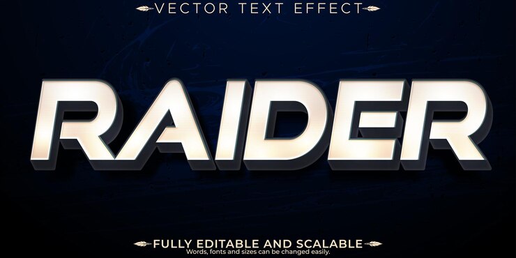 Vector gratuito efecto de texto de raider juego editable e invasor estilo de fuente personalizable