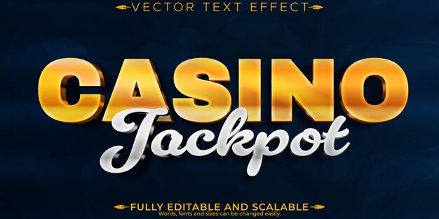 Efecto de texto real del casino estilo de texto editable del casino y las vegas