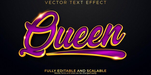 Efecto de texto real de la reina estilo de fuente brillante dorado elegante editable