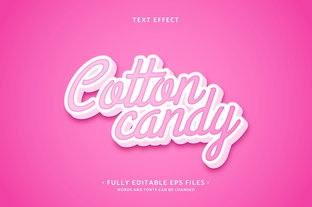 Efecto de texto realista de algodón de azúcar rosa fuerte
