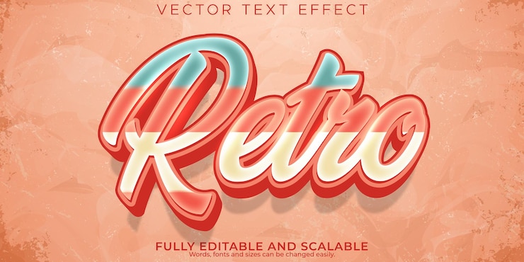 Vector gratuito efecto de texto retro vintage estilo de texto editable de los años 70 y 80