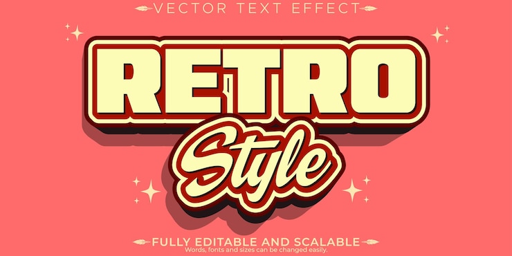 Vector gratuito efecto de texto retro vintage estilo de texto editable de los años 70 y 80