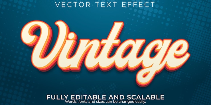 Vector gratuito efecto de texto retro, vintage, estilo de texto editable de los años 70 y 80