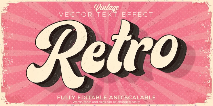 Vector gratuito efecto de texto retro, vintage, estilo de texto editable de los años 70 y 80
