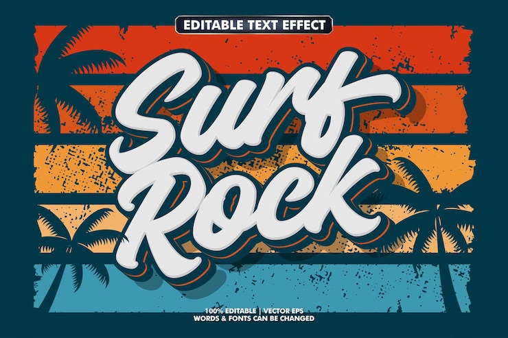 Vector gratuito efecto de texto retro vintage con ilustración de puesta de sol grunge
