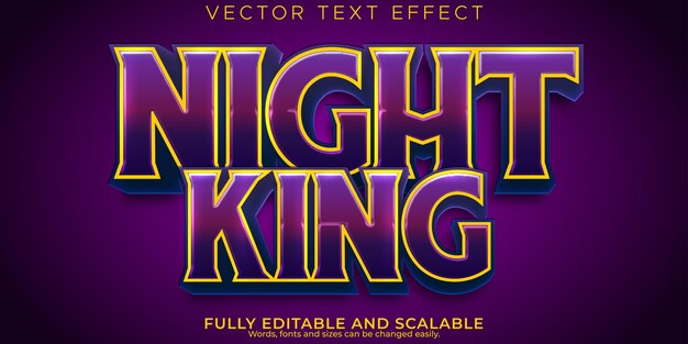 Efecto de texto de rey de la noche estilo de texto editable de esport y caballero