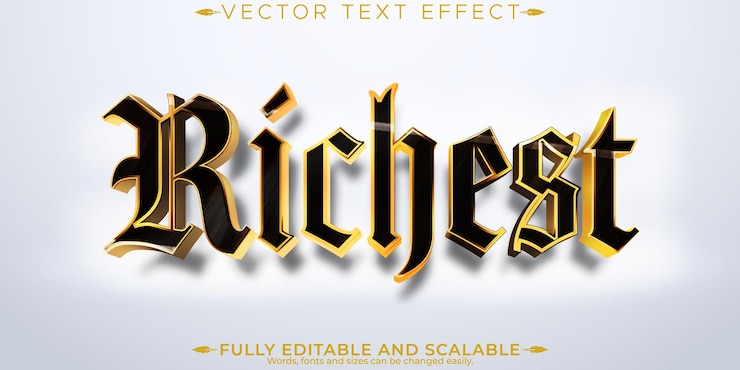 Vector gratuito efecto de texto rico editable estilo de texto de oro y lujo editable