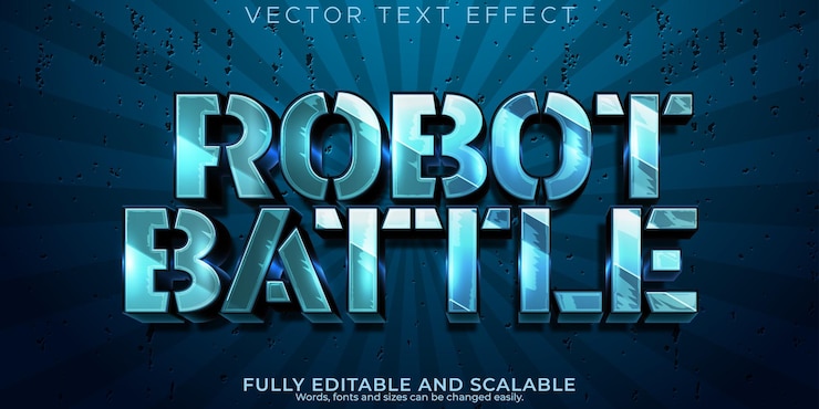 Vector gratuito efecto de texto de robot estilo de texto metálico y tecnológico editable