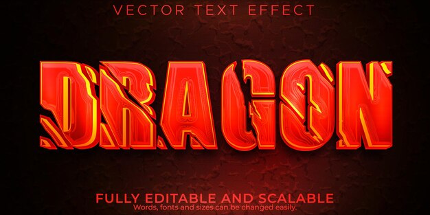 Efecto de texto rojo dragón estilo de texto editable rojo y diablo