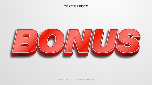 Efecto de texto rojo de estilo 3d editable, efecto de texto de bonificación