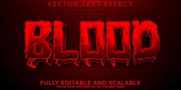 Efecto de texto rojo sangre, estilo de texto editable de miedo y monstruo