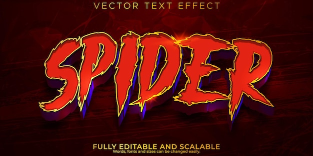 Vector gratuito efecto de texto rojo de terror araña editable y estilo de texto aterrador