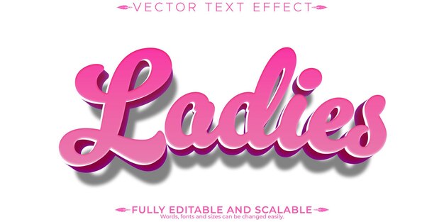 Efecto de texto rosa de dama estilo de texto brillante y elegante editable