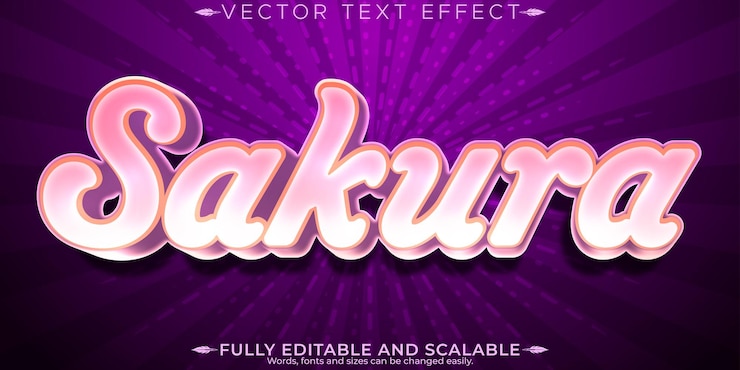 Vector gratuito efecto de texto sakura estilo de fuente personalizable de cereza y rosa editable
