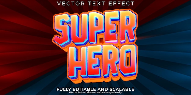 Vector gratuito efecto de texto de superhéroe estilo de texto cómico y dibujos animados editables