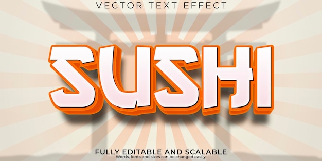 Vector gratuito efecto de texto de sushi estilo de texto de comida y japón editable