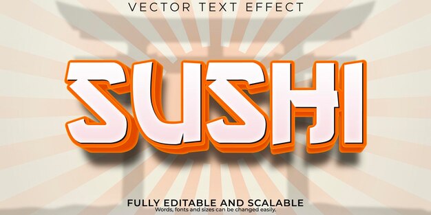 Efecto de texto de sushi estilo de texto de comida y Japón editable