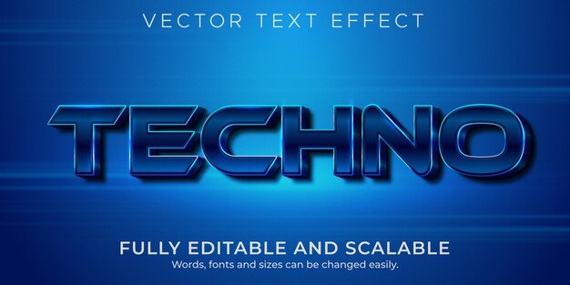 Efecto de texto tecno metálico, estilo de texto brillante y elegante editable