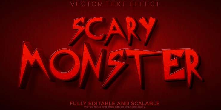 Vector gratuito efecto de texto de terror estilo de texto de monstruo aterrador editable