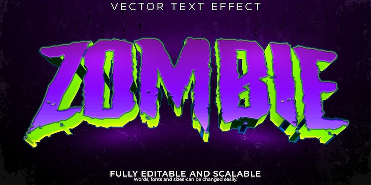 Vector gratuito efecto de texto de terror zombie monstruo editable y estilo de texto aterrador