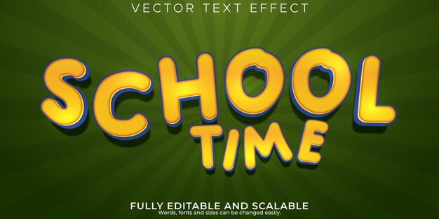 Efecto de texto de tiempo escolar niños editables y estilo de texto de dibujos animados