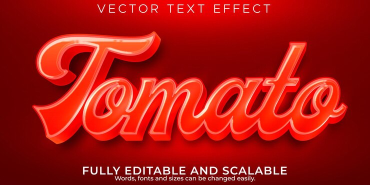 Vector gratuito efecto de texto de tomate fresco, estilo de texto editable natural y vegetal