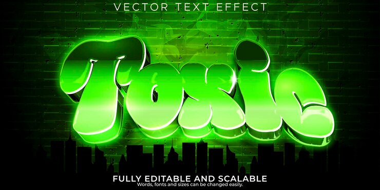 Vector gratuito efecto de texto tóxico estilo de texto de peligro químico verde editable