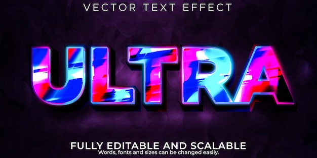 Vector gratuito efecto de texto ultra gaming, futuro editable y estilo de texto metálico