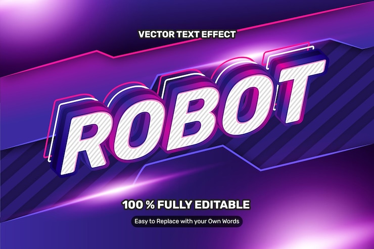 Vector gratuito efecto de texto de vector púrpura robot 3d