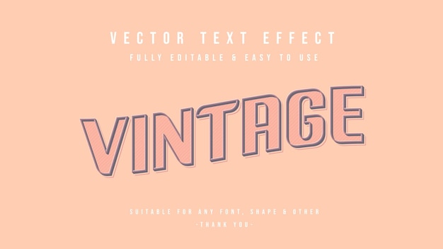Efecto de texto de vector retro vintage totalmente editable y fácil de usar