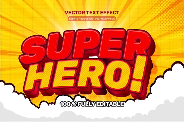 Vector gratuito efecto de texto de vector de superhéroe en negrita 3d